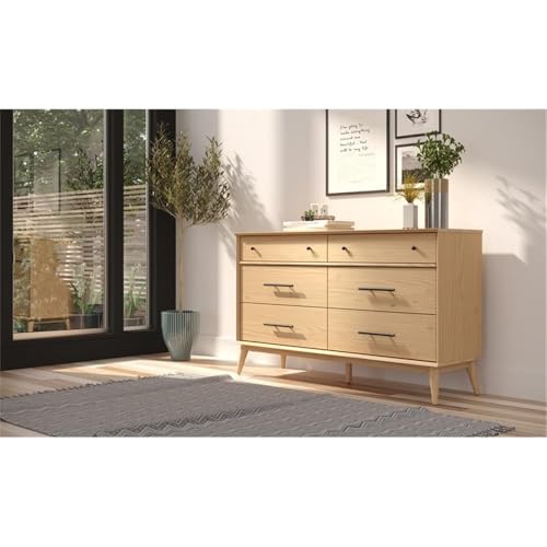 Mid-Century Solid Wood Dresser with 6 Drawers