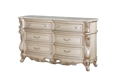 Elegant Golden Ivory 6-Drawer Wooden Dresser