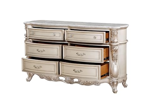 Elegant Golden Ivory 6-Drawer Wooden Dresser