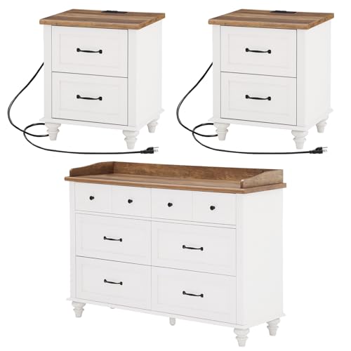 3-Piece White Dresser and Nightstand Set