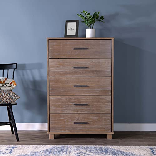 Weathered Pine 5-Drawer Loft Chest for Storage