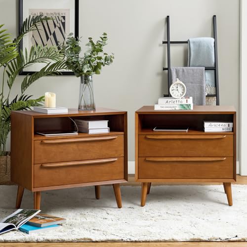 Mid-Century Modern Nightstand Set with Charging Station