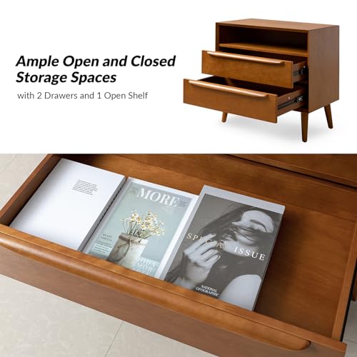 Mid-Century Modern Nightstand Set with Charging Station