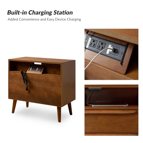 Mid-Century Modern Nightstand Set with Charging Station