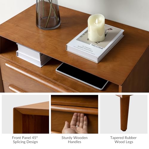 Mid-Century Modern Nightstand Set with Charging Station