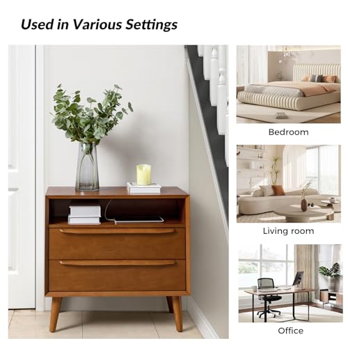 Mid-Century Modern Nightstand Set with Charging Station