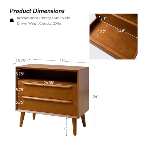 Mid-Century Modern Nightstand Set with Charging Station