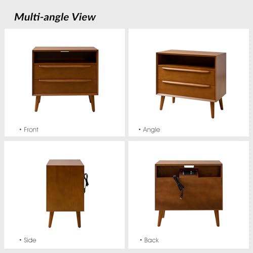 Mid-Century Modern Nightstand Set with Charging Station