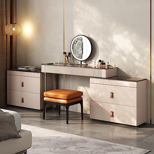 Brown Vanity Set with Mirror and Ottoman