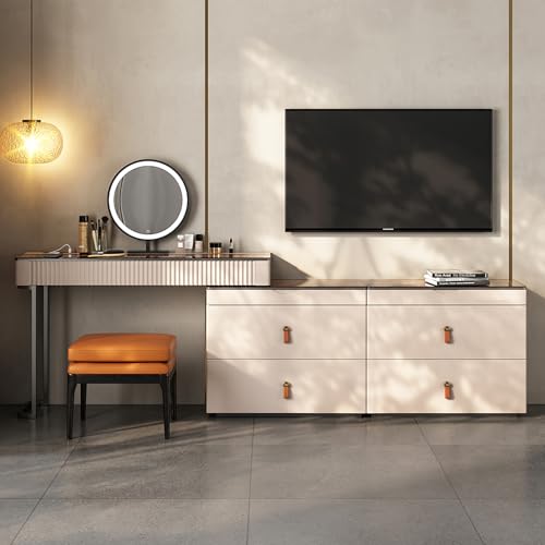 Brown Vanity Set with Mirror and Ottoman