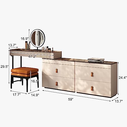 Brown Vanity Set with Mirror and Ottoman