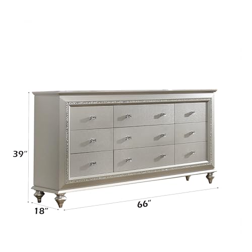 Kaitlyn Rectangular 9-Drawer Dresser in Champagne White