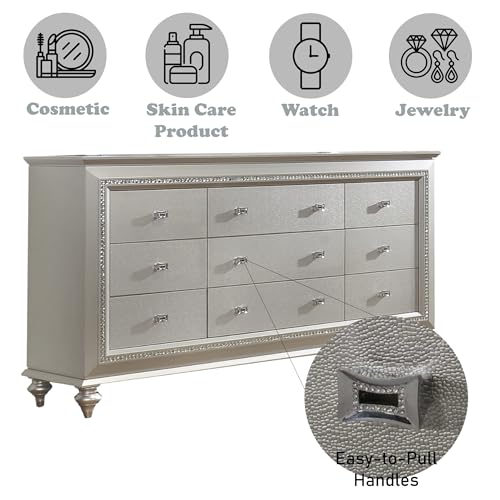 Kaitlyn Rectangular 9-Drawer Dresser in Champagne White