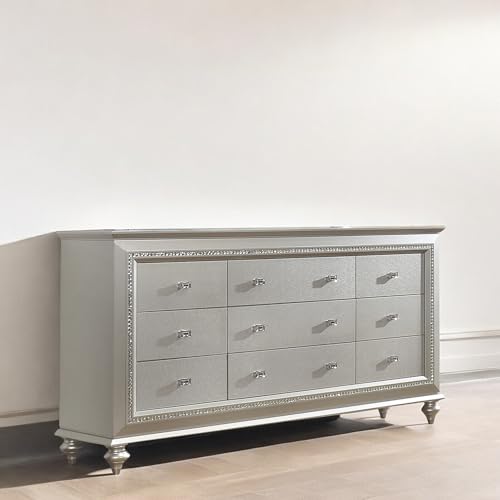 Kaitlyn Rectangular 9-Drawer Dresser in Champagne White