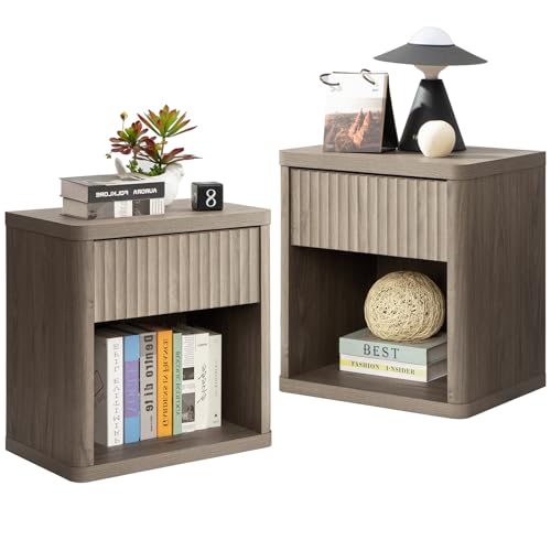 Modern Grey Nightstand Set of 2 with Drawers