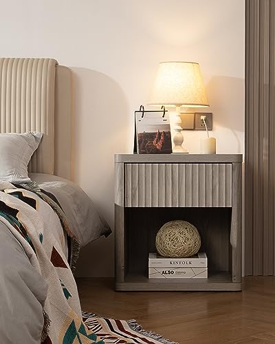 Modern Grey Nightstand Set of 2 with Drawers
