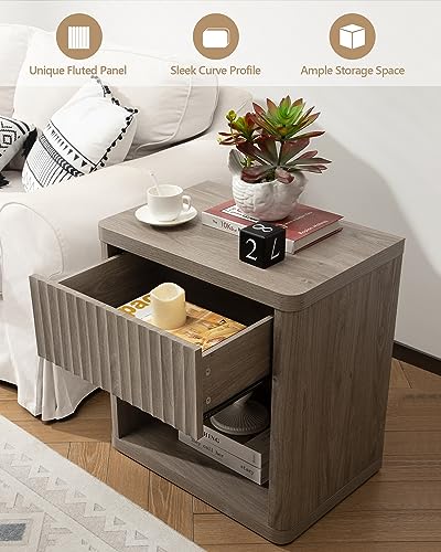 Modern Grey Nightstand Set of 2 with Drawers