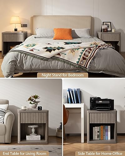 Modern Grey Nightstand Set of 2 with Drawers