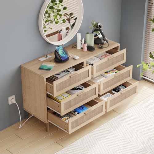 Rattan Nightstand Set with Charging Station – 2 Pieces