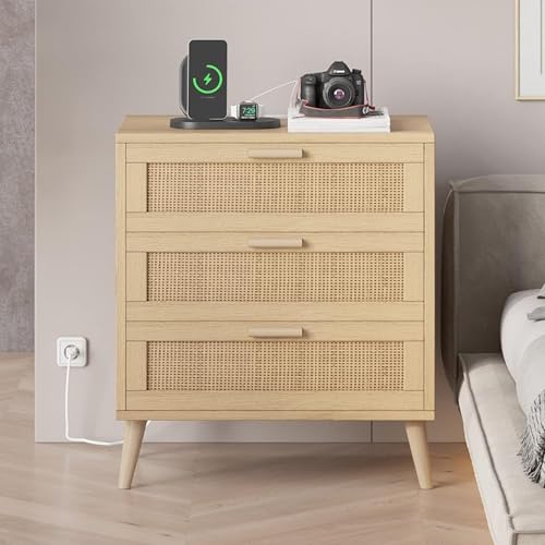 Rattan Nightstand Set with Charging Station – 2 Pieces