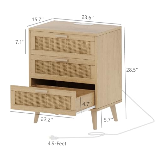 Rattan Nightstand Set with Charging Station – 2 Pieces