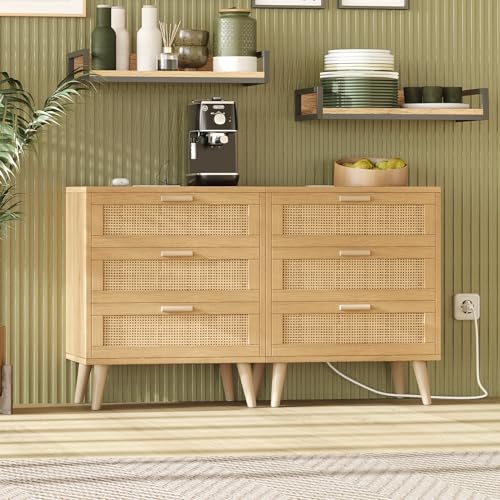 Rattan Nightstand Set with Charging Station – 2 Pieces