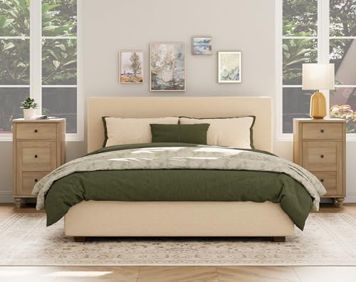 Modern Oak Nightstands with Charging Station - Set of 2