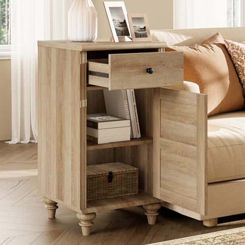 Modern Oak Nightstands with Charging Station - Set of 2