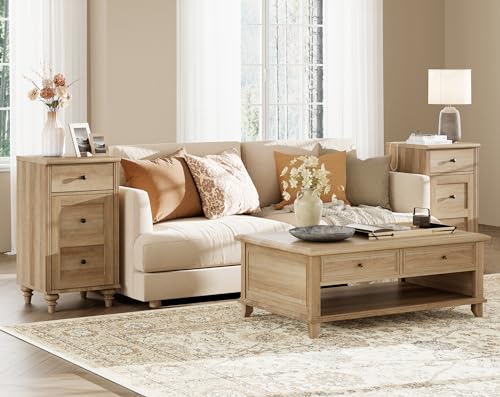 Modern Oak Nightstands with Charging Station - Set of 2