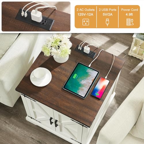 Farmhouse End Table with Charging Station, 2-Pack