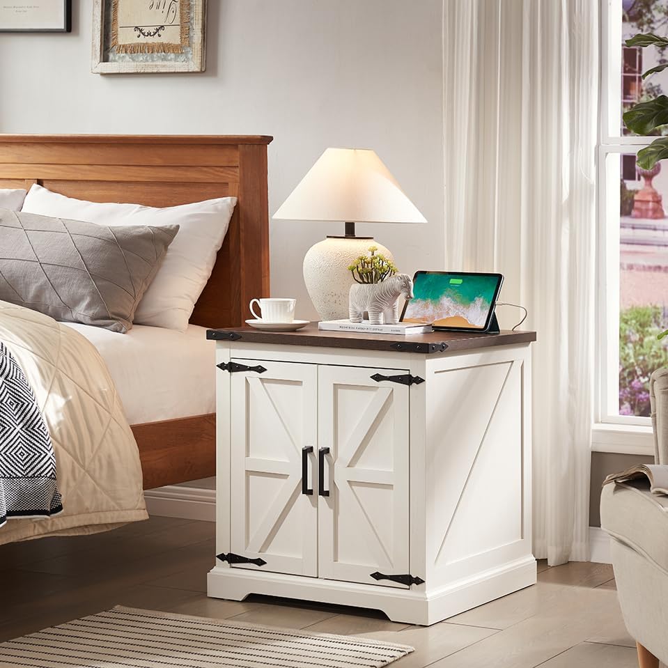 Farmhouse End Table with Charging Station, 2-Pack