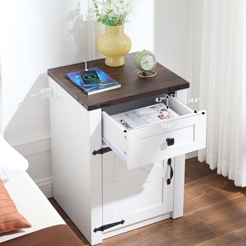 Rustic Nightstands Set with Charging Station, White
