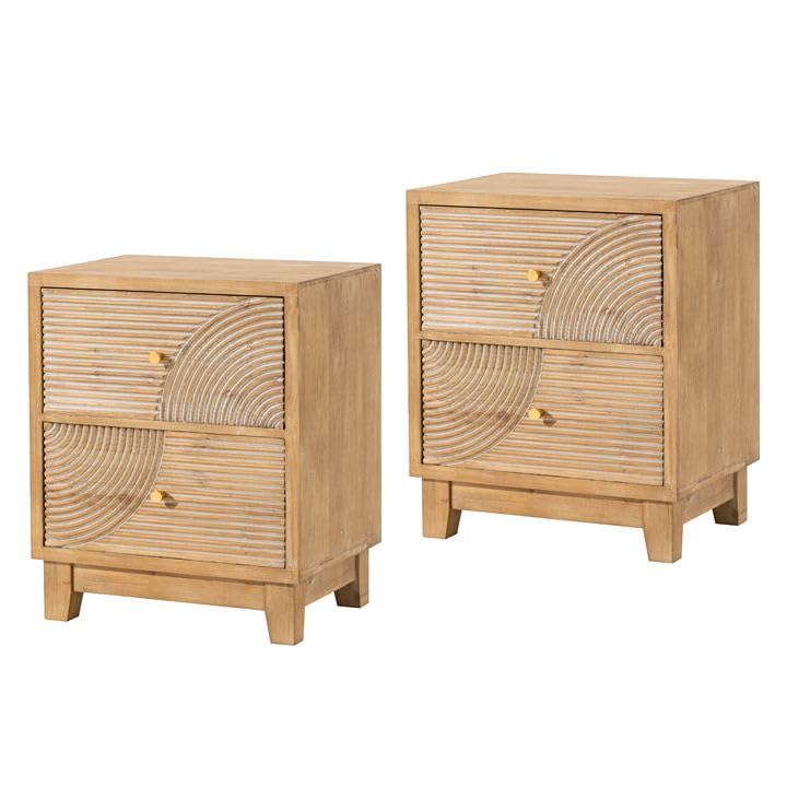 Handcrafted 2-Drawer Farmhouse Nightstand Set of 2