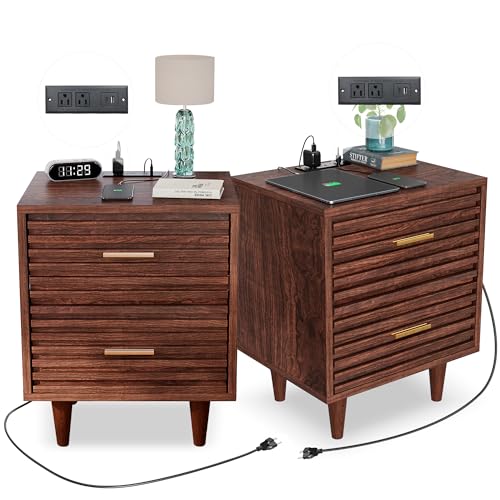 Mid-Century Modern Night Stand Set with USB Ports