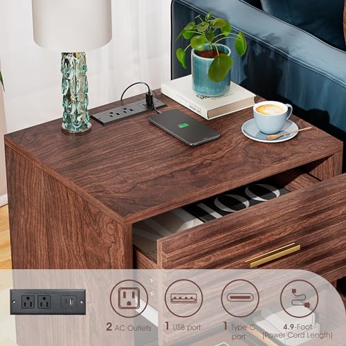 Mid-Century Modern Night Stand Set with USB Ports