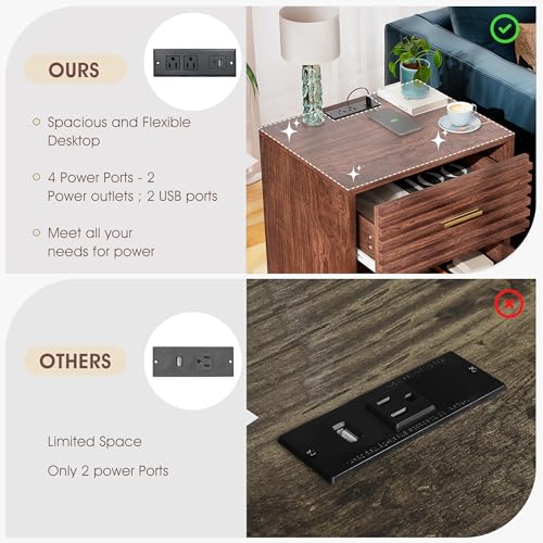 Mid-Century Modern Night Stand Set with USB Ports