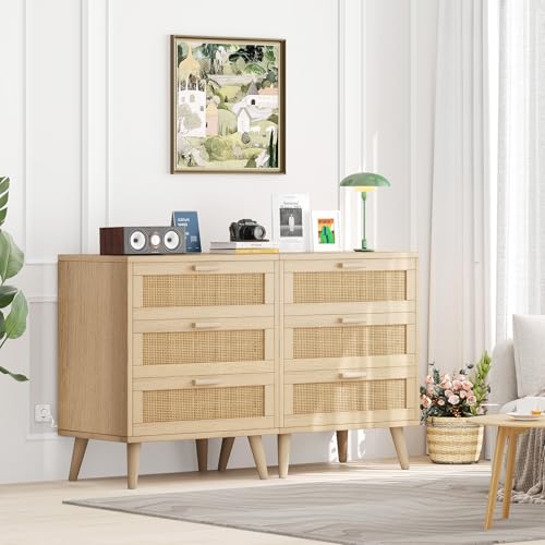 Rattan Nightstand Set with USB Charging Ports