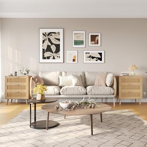 Rattan Nightstand Set with USB Charging Ports