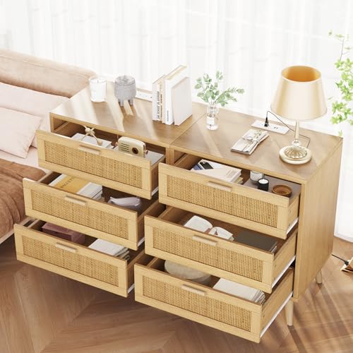 Rattan Nightstand Set with USB Charging Ports