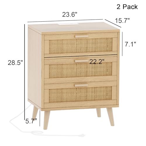 Rattan Nightstand Set with USB Charging Ports