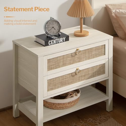 SICOTAS White Rattan Nightstand Set of 2
