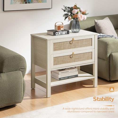 SICOTAS White Rattan Nightstand Set of 2