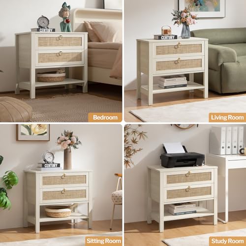 SICOTAS White Rattan Nightstand Set of 2