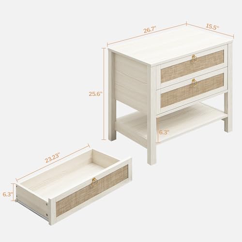 SICOTAS White Rattan Nightstand Set of 2