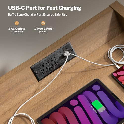 Rattan Night Stand Set with Charging Station - Oak