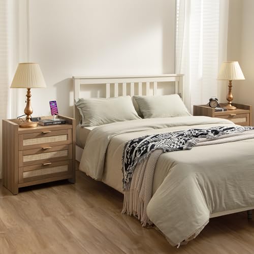 Rattan Night Stand Set with Charging Station - Oak