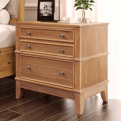 Rustic Solid Wood 3-Drawer Nightstand Table