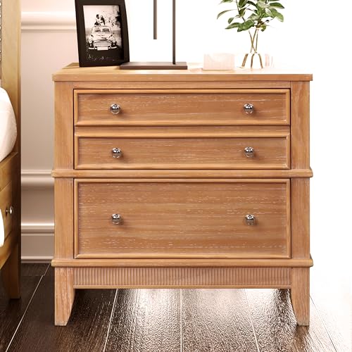 Rustic Solid Wood 3-Drawer Nightstand Table
