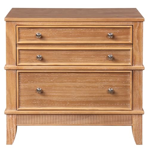 Rustic Solid Wood 3-Drawer Nightstand Table
