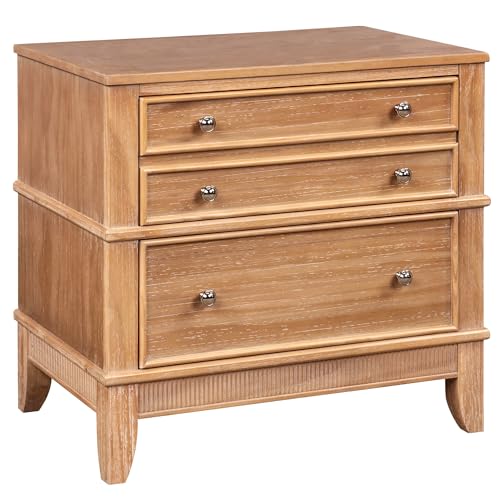 Rustic Solid Wood 3-Drawer Nightstand Table
